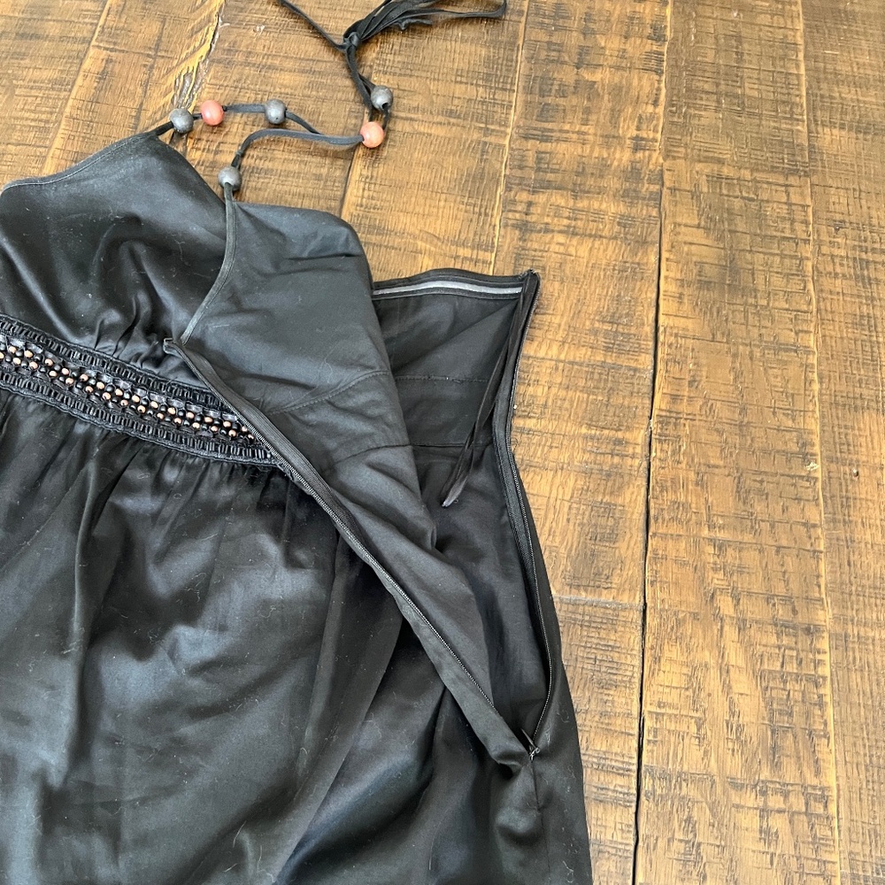 Ann Taylor Sz 0 V-Neck Halter Dress w/ Beading; Tie Neck; Cotton; Lined;Side Zip - Picture 4 of 11